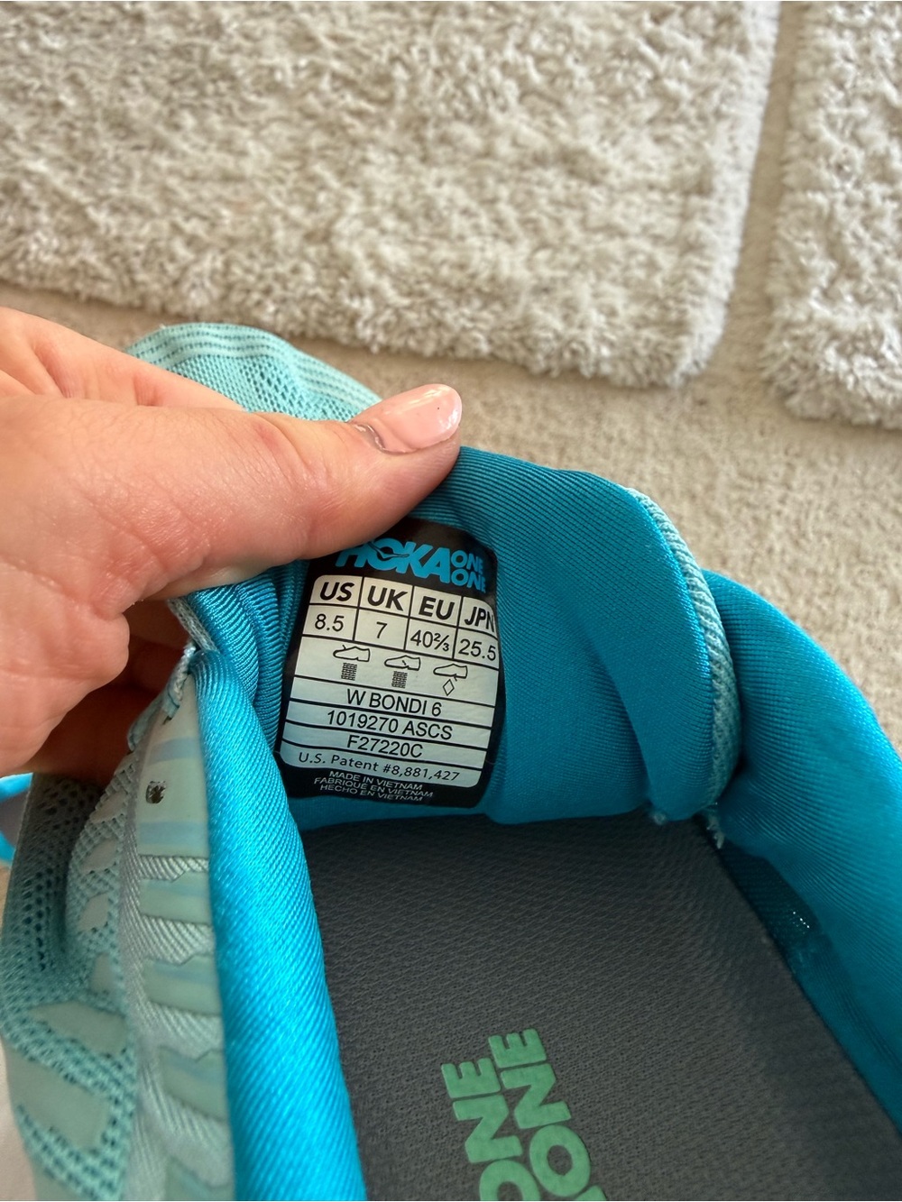 HOKA ONE ONE Bondi 6 Women’s Size 8.5 Aqua Blue Running Walking Shoes - Picture 6 of 6